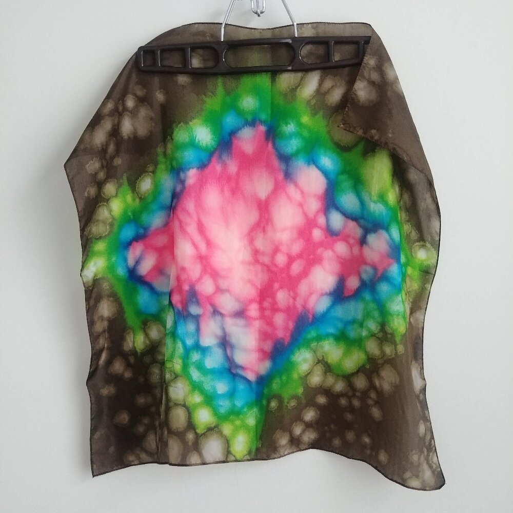 Vintage Remoy D'Urville Paris square silk scarf bright pink blue green
